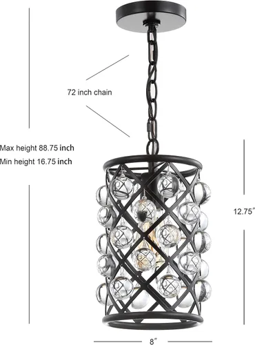 Miniatura 3 de JONATHAN Y Lámpara colgante de bronce aceitado de 8 pulgadas, 1 luz de hierro y tambor de cristal, lámpara de techo moderna para isla de cocina