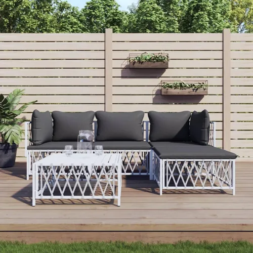 Miniatura 10 de Garden Lounge Set Outdoor Patio Furniture with Corner Sofa, Middle Sofa & Footstool, Modern White Textilene Fabric & Powder-Coated Steel for