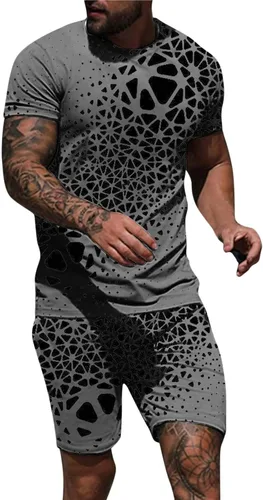 ZDDO Conjunto deportivo de verano de 2 piezas para hombre, camiseta con estampado gráfico atlético, pantalones cortos, conjunto casual para