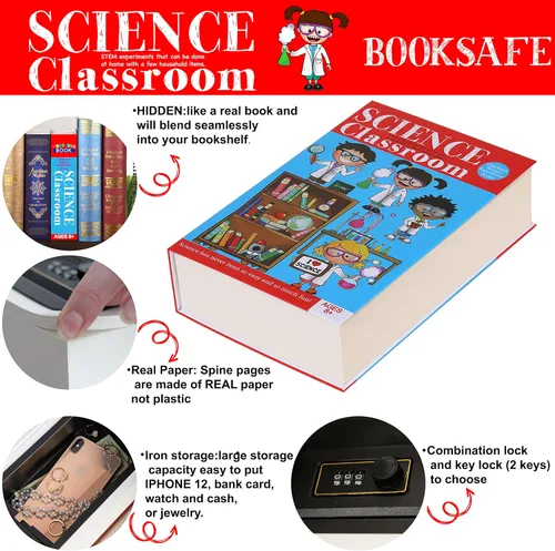 Miniatura 4 de Caja de Seguridad para Libros de Páginas Reales de Aula de Ciencias con Cerradura de Combinación, Caja de Seguridad para Dinero y Cajas de Science