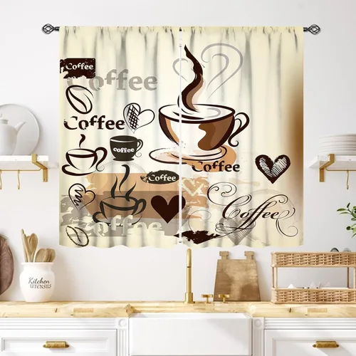 Miniatura 48 de Cortinas Rústicas de Cocina, Tenedor Cuchara Retro Tablón de Madera Granja País Tema de Cocina Citas Divertidas Tratamiento de Ventana