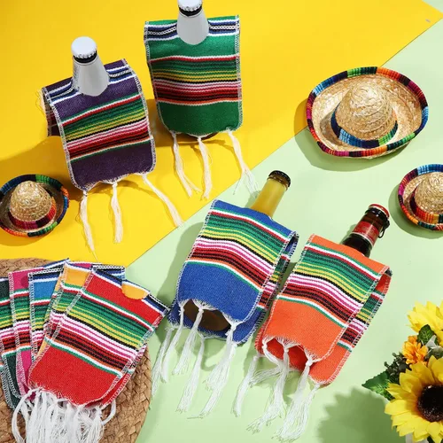 Miniatura 5 de Irenare 36 piezas de poncho de cerveza mini serapes cubiertas para botellas de Cinco de Mayo, mini tequila, varios colores, ponchos mexicanos