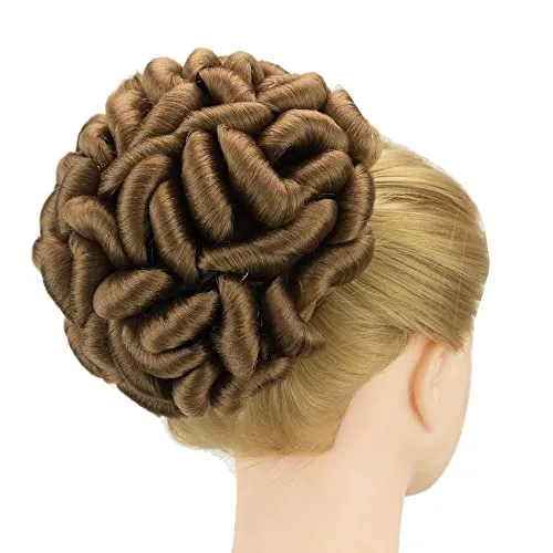 Miniatura 3 de IMISSU Tamaño grande trenzado desordenado peinado peinado coletero chignon bailarina cubierta de pelo dona moños peluca updo para fiesta (rubio 613)