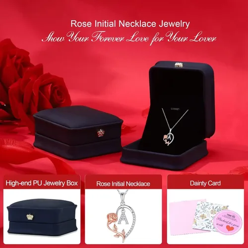 Miniatura 7 de Collar con inicial de corazón de rosa para mujer, delicado collar de letras de corazón de plata esterlina S925, collar de letras de corazón de rosa
