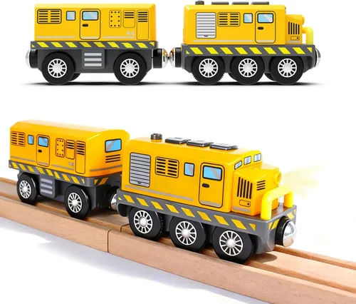 Miniatura 9 de Juguete de tren de locomotora a batería para pista de madera, camión de bomberos motorizado con luz y sonido, ajuste para tren Brio, regalo