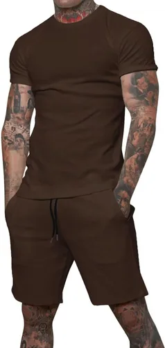 Uni Clau Conjunto corto de 2 piezas para hombre, conjunto de camisa y pantalones cortos de verano a la moda