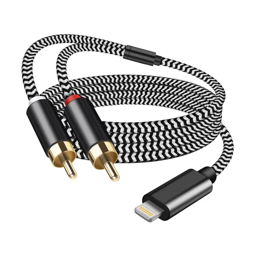 [Certificado MFi] Adaptador auxiliar de audio de iluminación a RCA, cable auxiliar estéreo de 2 machos compatible con i-Phone 14 13 12 11 Pro XS XR