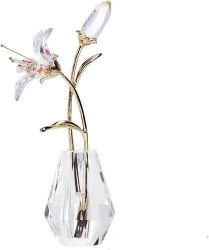 Flores de lirio de tigre de cristal con jarrón de cristal, tallo de metal, lirio rosa, regalos coleccionables para mujeres, figuras florales