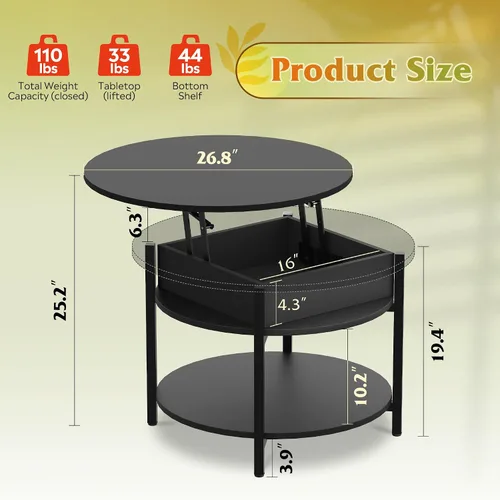 Miniatura 3 de WLIVE Mesa auxiliar redonda con estante de almacenamiento y compartimento oculto, mesa de centro pequeña de granja con 2 niveles para sala de estar