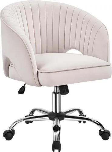 Yaheetech Bonita Silla de Escritorio de Terciopelo Silla de Tocador con Ruedas Oficina en Casa Tapizada Sillón Giratorio Moderno con Respaldo de