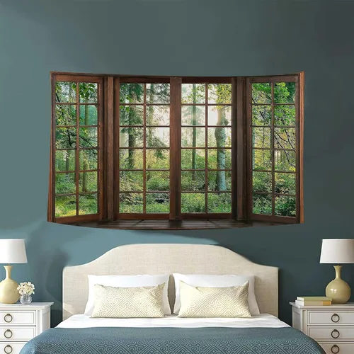 Miniatura 3 de Aidatain Tapiz Natural de Bosque Verde Escenario de Ventana Tapiz Estético de Pared para Dormitorio Franela 40" L x 30" A Manta de Playa Sala