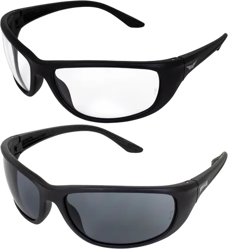 Global Vision Hercules-6 - Gafas de seguridad para tiro de ciclismo, 2 pares, monturas negras con lentes transparentes y ahumadas