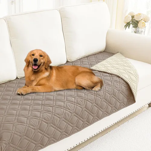 Miniatura 49 de Smiry Funda impermeable para cama de mascota, suave y lavable, para muebles, cama, sofá, reversible, a cuadros (30 x 53 pulgadas, color beige/beige)