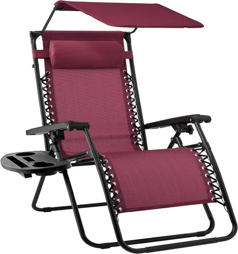Miniatura 46 de Best Choice Products Sillón reclinable de 30 pulgadas de ancho con gravedad cero para exteriores, con toldo ajustable, reposacabezas, bandeja