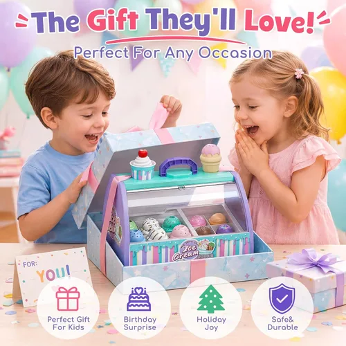 Miniatura 8 de Lehoo Castle Juguetes de helado para niños pequeños de 3 a 5 años, juguetes para niñas de 3 a 4 años, juego de tienda de helados para niños, regalo