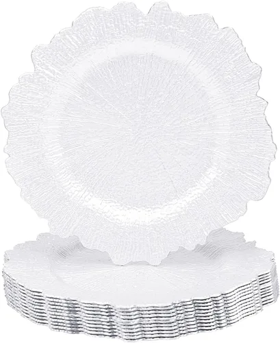 Miniatura 19 de MAONAME Juego de 8 platos base redondos negros de 13 pulgadas, bajoplatos de arrecife para platos de cena, platos base de plástico para boda