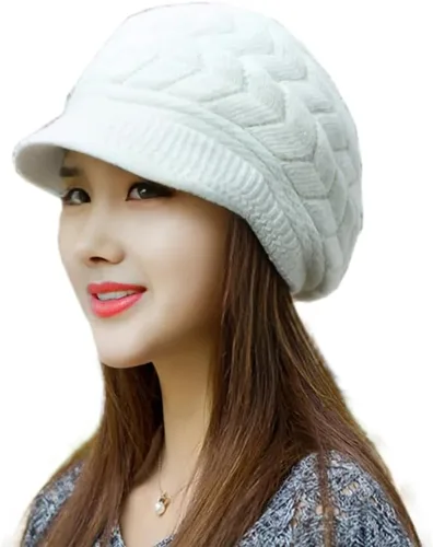 Miniatura 15 de XYX Gorro de lana para mujer, cálido, elástico, suave, con visera de punto, con visera