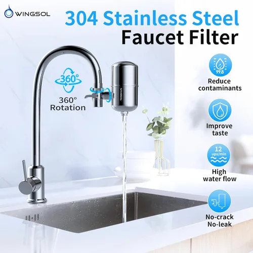 Miniatura 3 de WINGSOL Filtro de agua de acero inoxidable para grifo de fregadero, NSF/ANSI 42 y 53, purificador de grifo giratorio de 360° que reduce PFAS, plomo