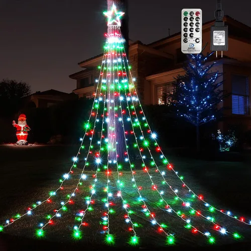 Miniatura 13 de WBao 344 luces LED de Navidad para decoración al aire libre con estrella de 12 pulgadas, luces de Navidad de cascada de 11.9 pies, control remoto, 8