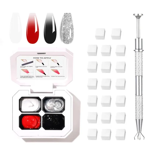 Miniatura 32 de Finger Secret - Juego de 9 colores de esmalte de uñas de gel Ombre Pat, paleta de esmaltes de gel con 20 esponjas de uñas para arte de uñas de gel