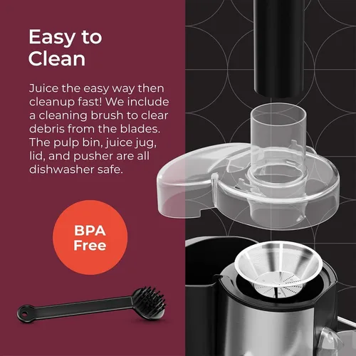 Miniatura 6 de Mueller Juicer Ultra Power, máquina extractora de prensa centrífuga fácil de limpiar, canal de alimentación ancho de 3 pulgadas para frutas enteras