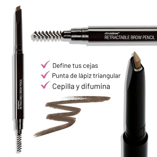 Miniatura 2 de wet n wild Lápiz definidor retráctil de cejas definitivo, color marrón ceniza, cepillo de cejas de doble cara, punta fina, formas, define, rellena