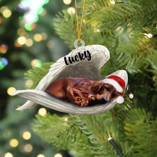 Miniatura 9 de Adorno acrílico plano de perro de Navidad de pastor alemán blanco, ángel dormido, regalo conmemorativo para perro, adorno personalizado con nombre