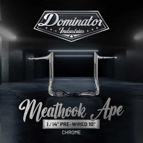 Miniatura 2 de Dominator Industries - Manillar Meathook Bar Ape de 10 pulgadas, precableado de 1 1/4 pulgadas, cromado, compatible con Harley-Davidson Bagger