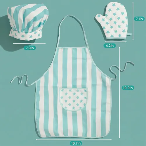 Miniatura 2 de Juego de delantal y gorro de chef para niños, 3 piezas, kits de cocina y horneado para niños, juguete de juego de roles para niños, regalo de cocina