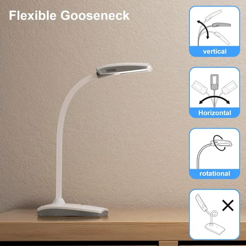 Miniatura 4 de Lámpara de escritorio LED de 3 brillos regulable para cuidado de los ojos, lámpara de mesa blanca flexible de cuello de cisne táctil, luz