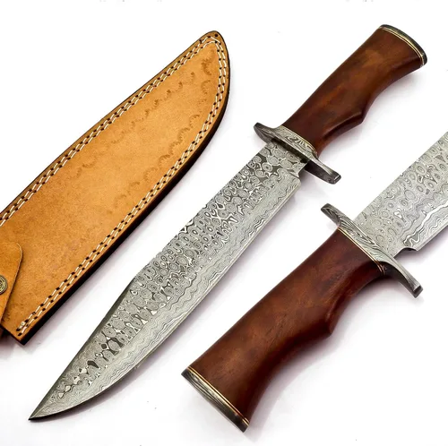 Miniatura 6 de BK-3035 Cuchillos de caza hechos a mano de acero de Damasco de 15 pulgadas - Mango de madera de rosa.