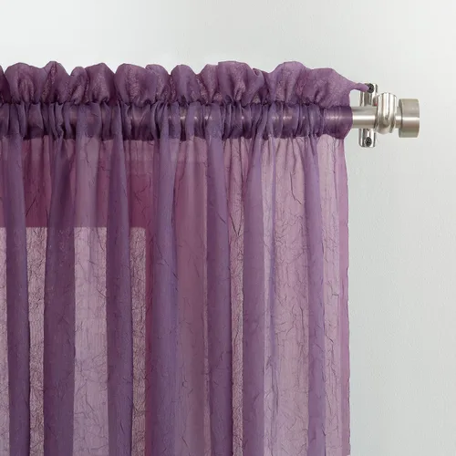 Miniatura 2 de No. 918 Erica - Juego de 3 piezas de cortinas de gasa con cuentas y bolsillo para barra de cortina con textura arrugada Morado