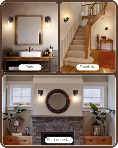 Miniatura 6 de EDISHINE Juego de apliques de pared de 2, accesorios de iluminación de tocador de estilo granja para baño, lámpara de montaje en pared rústica