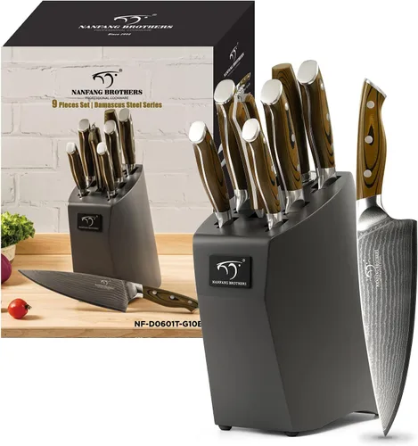 Miniatura 13 de Damascus - Juego de cuchillos de cocina de 15 piezas con bloque, mango ergonómico de ABS para juego de cuchillos de chef y cuchillos de carne
