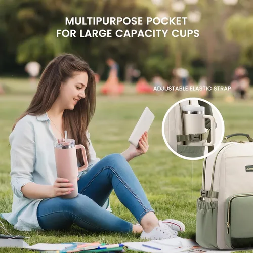 Miniatura 2 de Mochila para laptop LOVEVOOK para mujer, 15,6 pulg. Blanco - Verde frijol - Verde oliva oscuro
