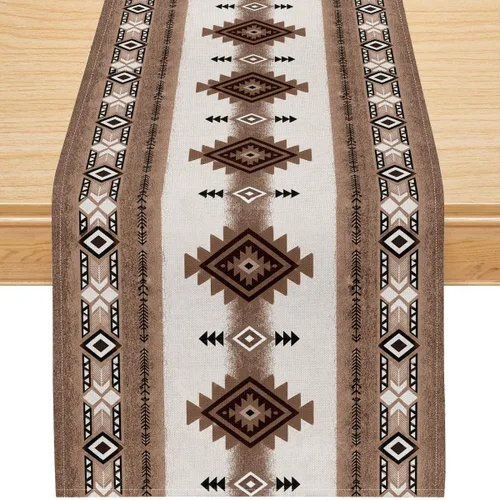Miniatura 106 de Camino de mesa étnico del suroeste, navajo tribal nativo americano, bohemio, patrón geométrico azteca, camino de mesa para cocina, mesa de comedor