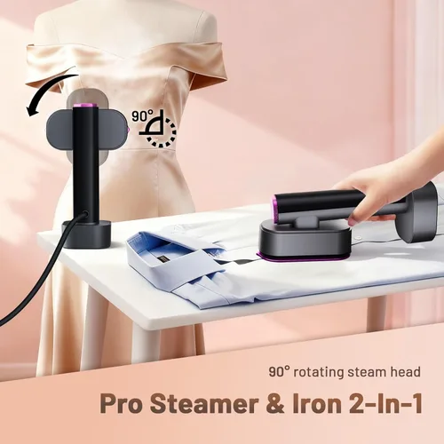 Miniatura 5 de Vaporizador para ropa, vaporizador de ropa 2 en 1 de mano, plancha de viaje, plancha de vapor de 6 niveles de 1200 W con pantalla LED, calentamiento