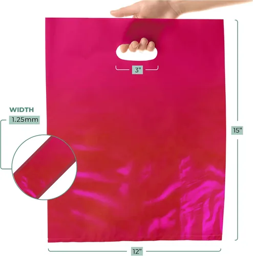 Miniatura 2 de Paquete de 100 bolsas de plástico brillante para mercancías de 12 x 15 pulgadas de grosor de 12 x 15 pulgadas de grosor, asas troqueladas, perfectas