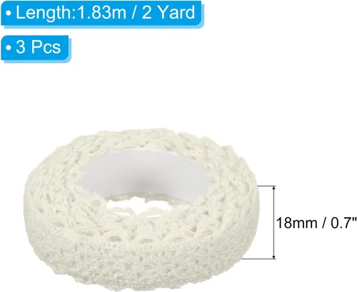 Miniatura 2 de PATIKIL Cinta de encaje autoadhesiva de 0.7 pulgadas de ancho, 2 yardas de ancho, paquete de 3 calcomanías de algodón con ribete washi
