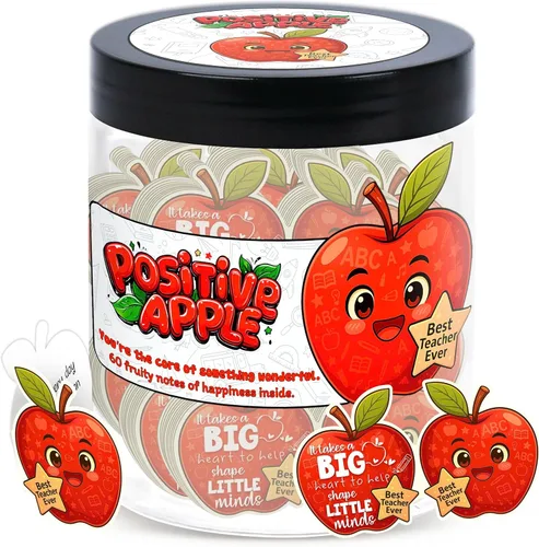 Tarro de Manzanas Positivo con 60 Tarjetas de Afirmación Diaria, Regalo de Apoyo Emocional de Manzanas, Tarjetas de Manzanas, Regalos Divertidos