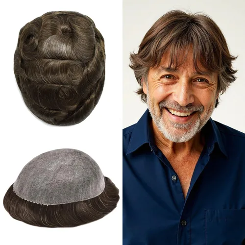 Miniatura 11 de LYRICAL HAIR Sistema de reemplazo de cabello para hombre, tupé de piel fina de polietileno, todo tipo de pieza de poliuretano para hombres, pieza