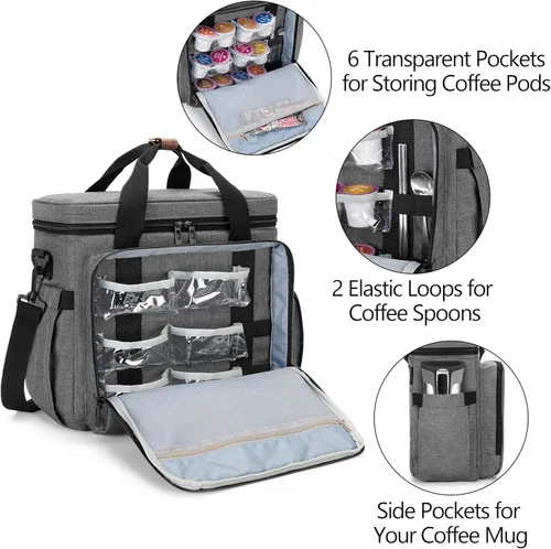 Miniatura 3 de CURMIO Bolsa de viaje para cafetera, compatible con Keurig K-Mini o K-Mini Plus, funda de transporte para cafetera de una sola porción con múltiples
