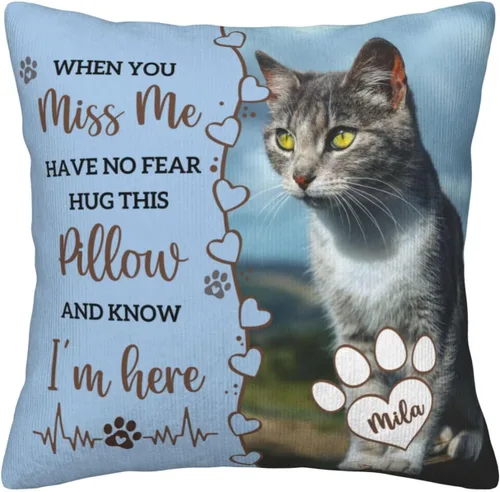 Almohada Decorativa Conmemorativa Personalizada para Mascotas con Foto, Regalo de Condolencias por Pérdida de Perro/Gato, Regalos de Recuerdo de