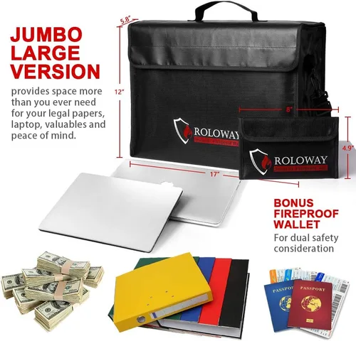 Miniatura 3 de ROLOWAY Bolsa de documentos ignífuga negra con 2 bolsillos y bolsa ignífuga grande (negro)