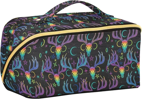 Miniatura 11 de Bolsa Organizadora de Maquillaje, Bolsa de Maquillaje de Halloween con Murciélagos Negros y Cielo Nocturno con Estrellas, Bolsa de Maquillaje