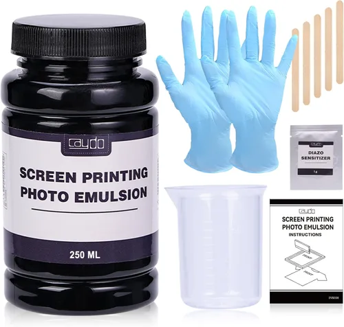 Caydo Emulsión fotográfica para serigrafía (8.5 oz), sensibilizador diazo (0.04 oz), taza medidora, guantes y 5 palitos de agitación, suministros de