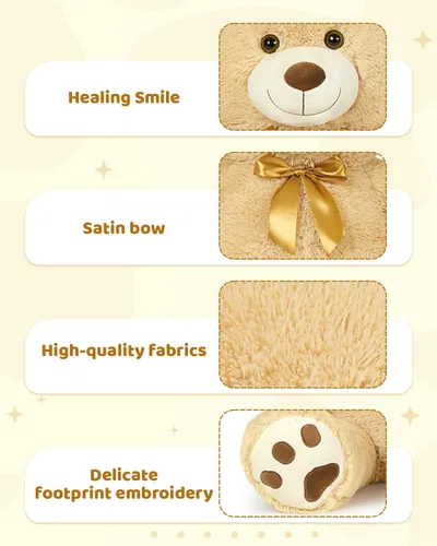 Miniatura 8 de MaoGoLan - Oso de peluche gigante de 52.0 pulgadas, peluche grande color canela con lindo moño y huellas, peluche suave de oso con moño para regalar