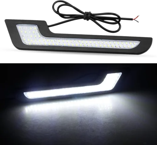 Miniatura 4 de luces diurnas LED luz blanca en forma de L tiras 72 SMD lente de cristal con etiqueta trasera 12 V DRL 6 W DIY lámpara LED 100% impermeable, 1 año
