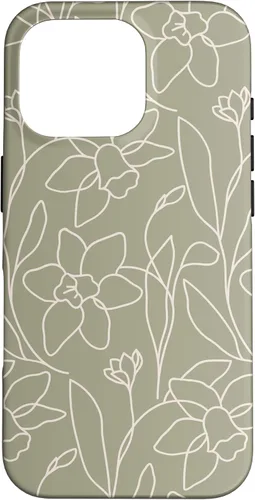 Miniatura 20 de Poppy Flower Line Art Modern Leaves Boho Artichoke Green Case for iPhone 17