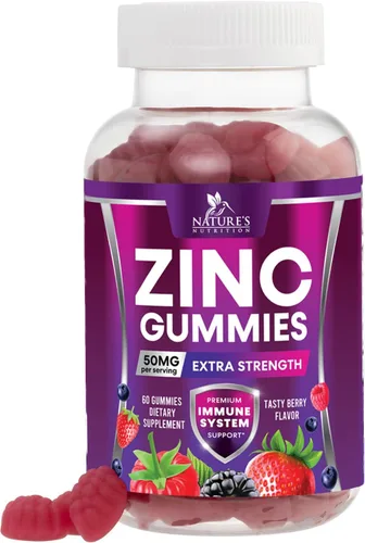 Gomitas de zinc – 50 mg de zinc por porción, gomitas de apoyo inmunológico para la piel y los huesos – Antioxidante masticable de alta calidad,
